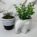 Conjunto Decoração Elefante Branco Cerâmico + Vaso Artesanal