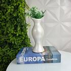 Conjunto Decoração Livro + Vaso Garrafa Na Cor Branco Pérola