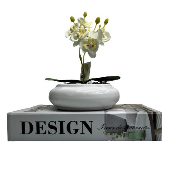 Conjunto Decoração Livro Design + Mini Vaso Branco Ikebana
