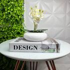 Conjunto Decoração Livro Design + Mini Vaso Branco Ikebana