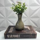 Conjunto Decoração Livro Mármore + Vaso Bege De Cerâmica