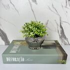 Conjunto Decoração Livro Verde + Vaso Prata De Cerâmica