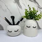 Conjunto Decoração Porta Pincel + Vaso Branco De Cílios