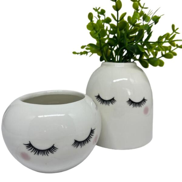 Conjunto Decoração Porta Pincel + Vaso Branco De Cílios