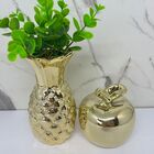Conjunto Decoração Vaso Abacaxi Dourado + Maçã Dourada