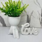 Conjunto Decoração Vaso Bob Cerâmico + Palavra Love Branca