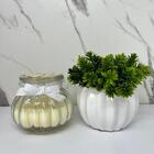 Conjunto Decoração Vaso Branco De Cerâmica + Vela De Vidro