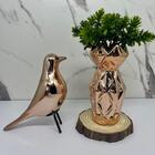 Conjunto Decoração Vaso Cerâmico + Pássaro Com Pé De Metal