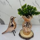 Conjunto Decoração Vaso Cerâmico + Pássaro Com Pé De Metal