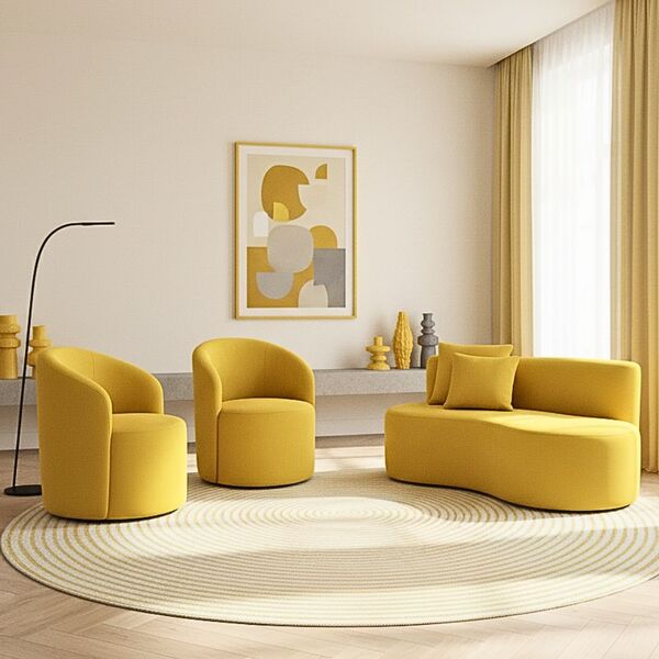 Conjunto Decorativo 02 Poltronas + Sofá Curvo Orgânico Nature