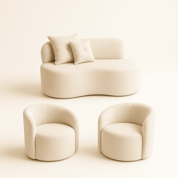 Conjunto Decorativo 02 Poltronas + Sofá Curvo Orgânico Nature