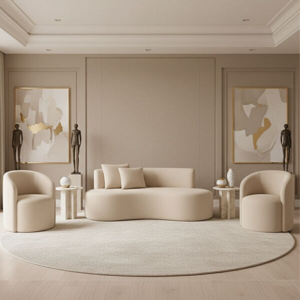 Conjunto Decorativo 02 Poltronas + Sofá Curvo Orgânico Nature