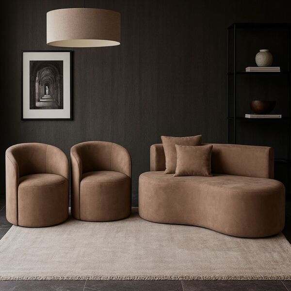 Conjunto Decorativo 02 Poltronas + Sofá Curvo Orgânico Nature