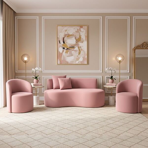 Conjunto Decorativo 02 Poltronas + Sofá Curvo Orgânico Nature