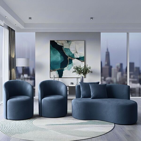 Conjunto Decorativo 02 Poltronas + Sofá Curvo Orgânico Nature