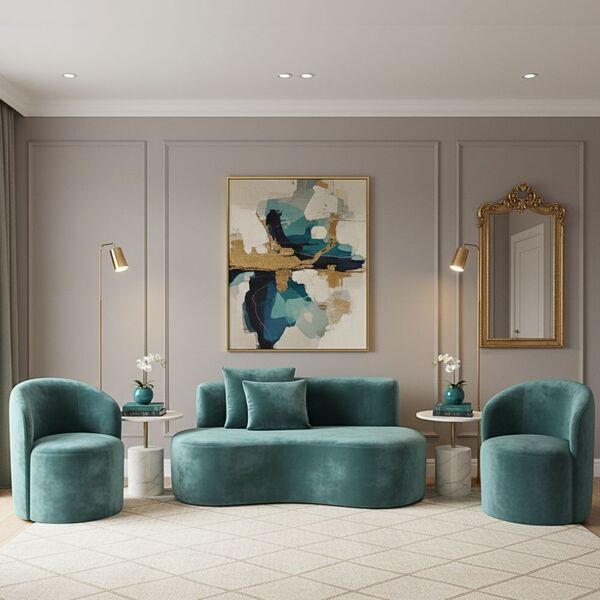 Conjunto Decorativo 02 Poltronas + Sofá Curvo Orgânico Nature