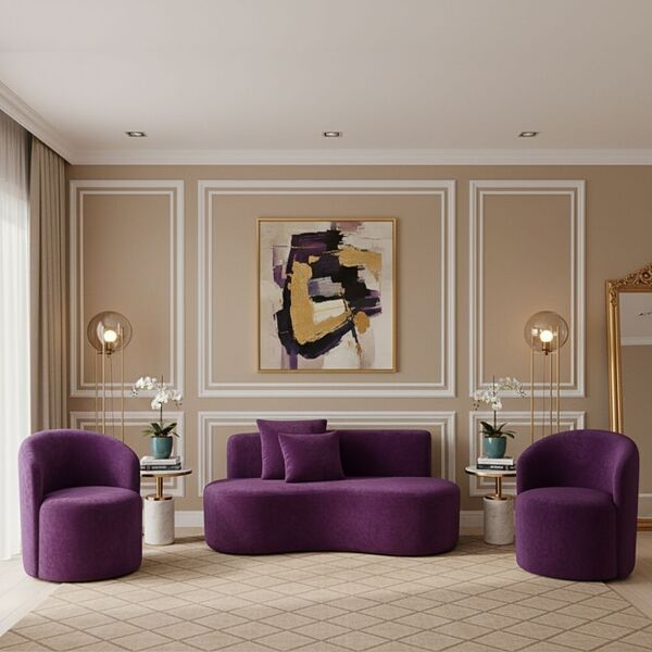 Conjunto Decorativo 02 Poltronas + Sofá Curvo Orgânico Nature