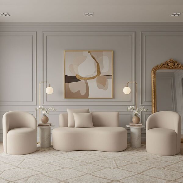 Conjunto Decorativo 02 Poltronas + Sofá Curvo Orgânico Nature