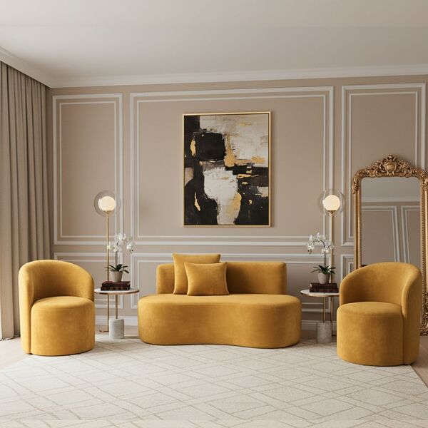 Conjunto Decorativo 02 Poltronas + Sofá Curvo Orgânico Nature