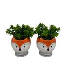 Conjunto Decorativo De Vaso Raposinha Na Cor Laranja