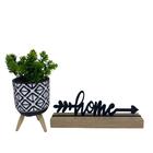 Conjunto Decorativo De Vaso Tripé Mosaico E Palavra Home