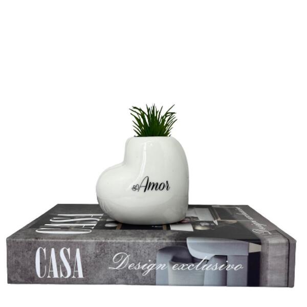 Conjunto Decorativo Livro Casa + Vaso Em Formato De Coração