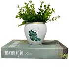 Conjunto Decorativo Livro De Papelão + Vaso Branco Cerâmico