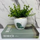 Conjunto Decorativo Livro De Papelão + Vaso Branco Cerâmico