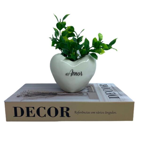 Conjunto Decorativo Livro 'decor' E Vaso Coração De Cerâmica