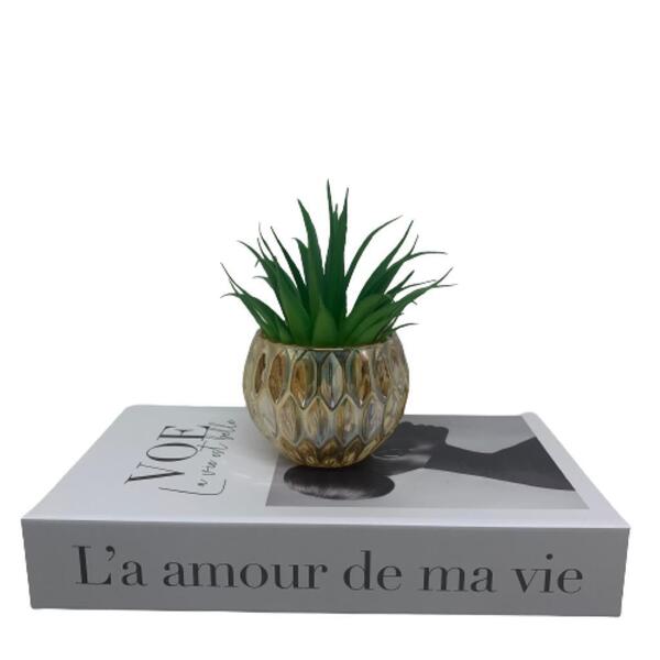 Conjunto Decorativo Livro L'a Amour E Vaso De Cristal Âmbar