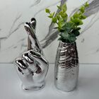 Conjunto Decorativo Mão Fazendo Figa + Vaso Prata Cerâmico