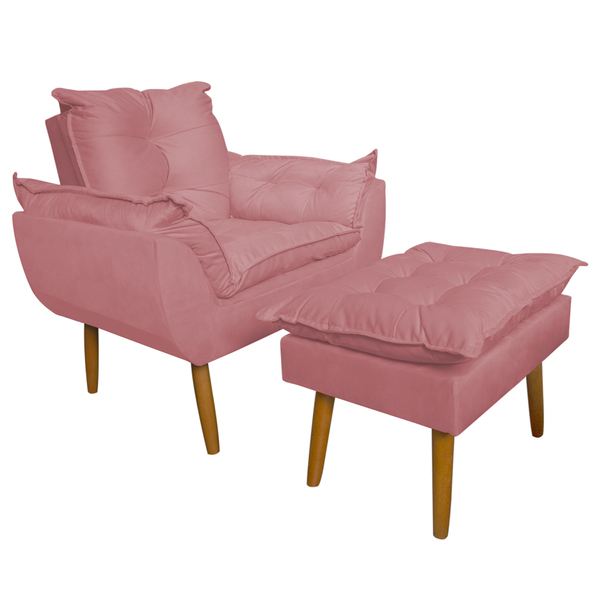 Conjunto Decorativo Poltrona Com Puff Opala Suede Rosa - Mont