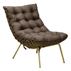 Conjunto Decorativo Poltrona E Puff Abel Base De Ferro Dourad