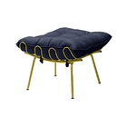 Conjunto Decorativo Poltrona E Puff Abel Base De Ferro Dourad