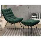 Conjunto Decorativo Poltrona E Puff Abel Base De Ferro Preto