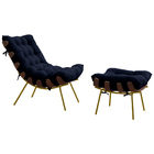 Conjunto Decorativo Poltrona E Puff Abel Base De Madeira Dour