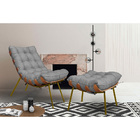 Conjunto Decorativo Poltrona E Puff Abel Base De Madeira Dour