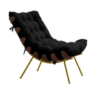 Conjunto Decorativo Poltrona E Puff Abel Base De Madeira Dour