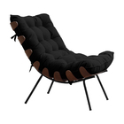 Conjunto Decorativo Poltrona E Puff Abel Base De Madeira Pret