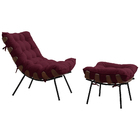 Conjunto Decorativo Poltrona E Puff Abel Base De Madeira Pret