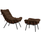 Conjunto Decorativo Poltrona E Puff Abel Base De Madeira Pret