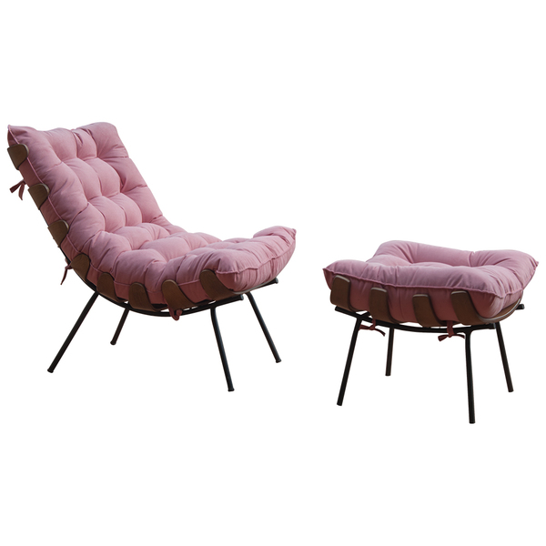 Conjunto Decorativo Poltrona E Puff Abel Base De Madeira Pret