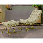 Conjunto Decorativo Poltrona E Puff Caim Base De Ferro Dourad