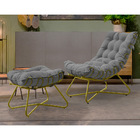 Conjunto Decorativo Poltrona E Puff Caim Base De Ferro Dourad