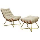 Conjunto Decorativo Poltrona E Puff Caim Base De Madeira Dour