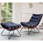 Conjunto Decorativo Poltrona E Puff Caim Base De Madeira Pret