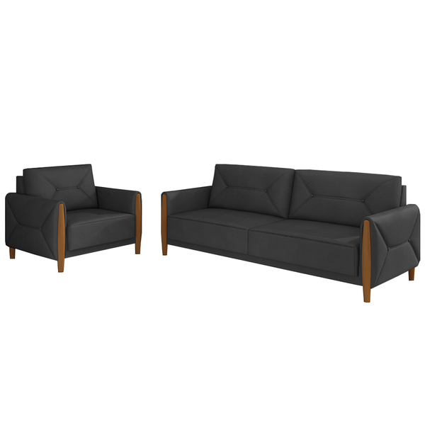 Conjunto Decorativo Poltrona E Sofá 220cm Maragogi Pu Preto G