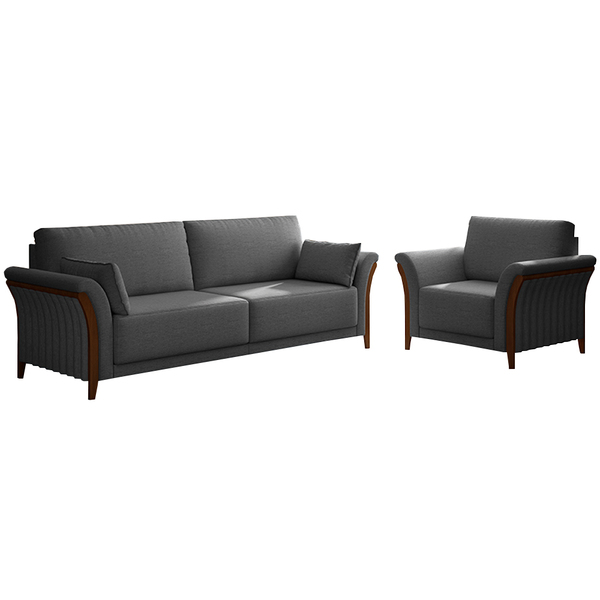 Conjunto Decorativo Poltrona E Sofá 222cm Market Linho Chumbo