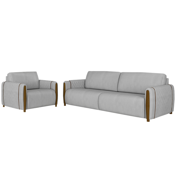 Conjunto Decorativo Poltrona E Sofá 223cm Maceió Veludo Cinza