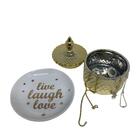 Conjunto Decorativo Potiche Dourado E Pratinho Porta Joia